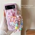 Z Flip 5 Cartoon Japanese Pink Cat Blue Dog Phone Case for Samsung Galaxy Z Flip 3 4 5 with Chain