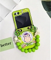 Z Flip 5 Cartoon American Boy Astronaut Green Phone Case for Samsung Galaxy Z Flip 3 4 5 with Chain