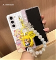 Z Fold 5 Japanese Moon Girl White Phone Case for Samsung Galaxy Z Fold 3 4 5 with Chain Charm