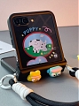 Z Flip 5 Cartoon 3D Animals Black Phone Case for Samsung Galaxy Z Flip 5 with Chain