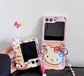Z Flip 5 Japanese Cat Pink White Phone Case for Samsung Galaxy Z Flip 3 4 5 with Belt Chain