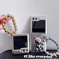 Z Flip 5 Cartoon 3D Bear Golden Silver Pink Phone Case for Samsung Galaxy Z Flip 3 4 5 with Chain