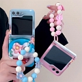 Z Flip 5 Japanese Blue Cat Pink Phone Case for Samsung Galaxy Z Flip 3 4 5 with Chain