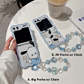 Z Flip 5 Japanese White Dogs Clear Phone Case for Samsung Galaxy Z Flip 5 with Chain