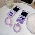 Z Flip 5 Japanese Violet Chat Clear Téléphone Case for Samsung Galaxy Z Flip 5 with Chain Cosplay