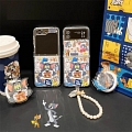 Z Flip 5 Cat Mouse Animals Clear Телефон Case for Samsung Galaxy Z Flip 3 4 5 with Holder Chain Косплей