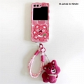 Z Flip 5 Cartoon Honey Bear Pink Strawberry Bear Phone Case for Samsung Galaxy Z Flip 3 4 5 with Chain