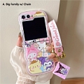 Z Flip 5 Cartoon Japanese Family Animals Chat Chien Lapin Téléphone Case for Samsung Galaxy Z Flip 3 4 5 with Chain Cosplay