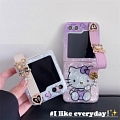 Z Flip 5 Japanese Chat Animals Rose Violet Blanc Téléphone Case for Samsung Galaxy Z Flip 3 4 5 with Chain with Wristband Cosplay