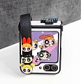 Z Flip 5 Power Girls Branco 3D Cartoon Cinto Telefone Case for Samsung Galaxy Z Flip 3 4 5 Cosplay