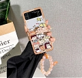 Cartoon Weiß Hund Family Clear Telefon Case for Samsung Galaxy Z Flip 3 4 with Chain Cosplay