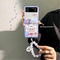 Cartoon Blanco Perro Boy Clear Purpura Teléfono Case for Samsung Galaxy Z Flip 3 4 with Chain Cosplay