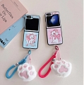 Z Flip 5 Cartoon White Cat Animals Pink Blue Phone Case for Samsung Galaxy Z Flip 3 4 5 with Cat Paw Chain