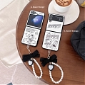 Z Flip 5 Cartoon White Dog Animals Space Rocket Phone Case for Samsung Galaxy Z Flip 3 4 5 with Chain