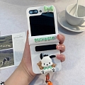 Z Flip 5 Japanese Weiß Hund 3D Animals Telefon Case for Samsung Galaxy Z Flip 5 with Chain with Holder Cosplay