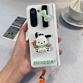 Z Fold 5 Japanese White Dog 3D Animals Phone Case for Samsung Galaxy Z Fold 3 4 5 with Holder with Chain