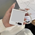 Z Flip 5 Korean Elegant White Phone Case for Samsung Galaxy Z Flip 3 4 5 with Chain Strap