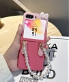Z Flip 5 Cute Kawaii 3D Rabbit Animals Ears Pink Phone Case for Samsung Galaxy Z Flip 4 5 with Chain