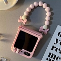 Z Flip 5 Korean Cute Cartoon 3D Ribbons Girls Pink Phone Case for Samsung Galaxy Z Flip 5 with Chain