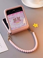Z Flip 5 Korean Cartoon 3D Bear Animals Pink Phone Case for Samsung Galaxy Z Flip 5 with Chain with Hinge Protection