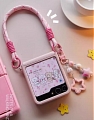 Z Flip 5 Korean Elegant Classic Pink Leather Phone Case for Samsung Galaxy Z Flip 5 with Star Chain with Hinge Protection
