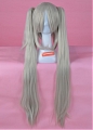 Long Straight Twin Pony Tails Silver Grey Wig (2890)