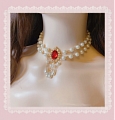 Rojo Acrylic Gem Lolita Imitation Pearl Collar Choker for Women Cosplay (1245)