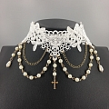 Weiß und Gold Spitze Lolita Cross Collar Choker for Women Cosplay (1245)