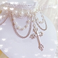 White and Silver Lace Gothic Cross Collar Choker for Women (1245)