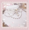 White Lace Lolita Bow and Heart Collar Choker for Women (1246)