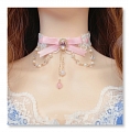 White and Pink Lace Lolita Bow Collar Choker for Women (1246)