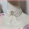 White Lace and Crystal Lolita Collar Choker for Women (1245)