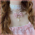 Branco e Rosa Lace Imitation Pearls Lolita Bow Collar Choker for Women Cosplay (1265)