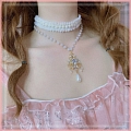 Weiß Spitze und Imitation Pearls Lolita Collar Choker for Women Cosplay (1265)