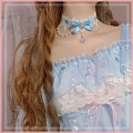White and Blue Lace Lolita Bow Collar Choker for Women (1265)