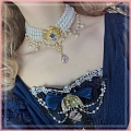 Weiß und Gold Imitation Pearls Layered Lolita Gem Collar Choker for Women Cosplay (1365)