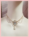 ホワイト Imitation Pearls Layered ロリータ Gem Collar Choker for Women コスプレ (1365)
