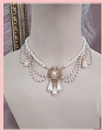 Blanco y Oro Imitation Pearls Layered Lolita Gem Collar Choker for Women Cosplay (1375)