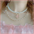 Weiß und Gold Imitation Pearls Lolita Blume Collar Choker for Women Cosplay (1385)