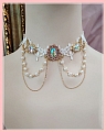 White and Gold Lace Imitation Pearls Lolita Collar Choker for Women (1395)