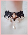 Branco Preto Imitation Pearls Lace Lolita Collar Choker for Women Cosplay (1395)