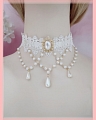 Blanco Encaje Lolita Imitation Pearls Collar Choker for Women Cosplay (1375)