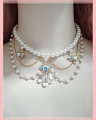 Branco e Ouro Imitation Pearls Lolita Gem Collar Choker for Women Cosplay (1375)