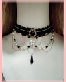Preto e Ouro Lace Gothic Gem Collar Choker for Women Cosplay (1375)