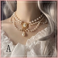 Weiß Imitation Pearls Layered Lolita Gem Collar Choker for Women Cosplay (1355)