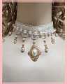 White and Gold Lace Imitation Pearls Lolita Collar Choker for Women (1355)