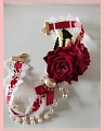 Bianco e Rosso Pizzo Imitation Pearls Lolita Rosa acceso Collar Choker for Women Cosplay (1355)