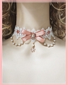 White and Pink Lace Imitation Pearls Lolita Flower Collar Choker for Women (1455)
