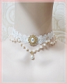 Weiß Spitze Imitation Pearls Lolita Collar Choker for Women Cosplay (1555)