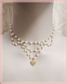 Weiß und Gold Imitation Pearls Lolita Herz Collar Choker for Women Cosplay (1755)
